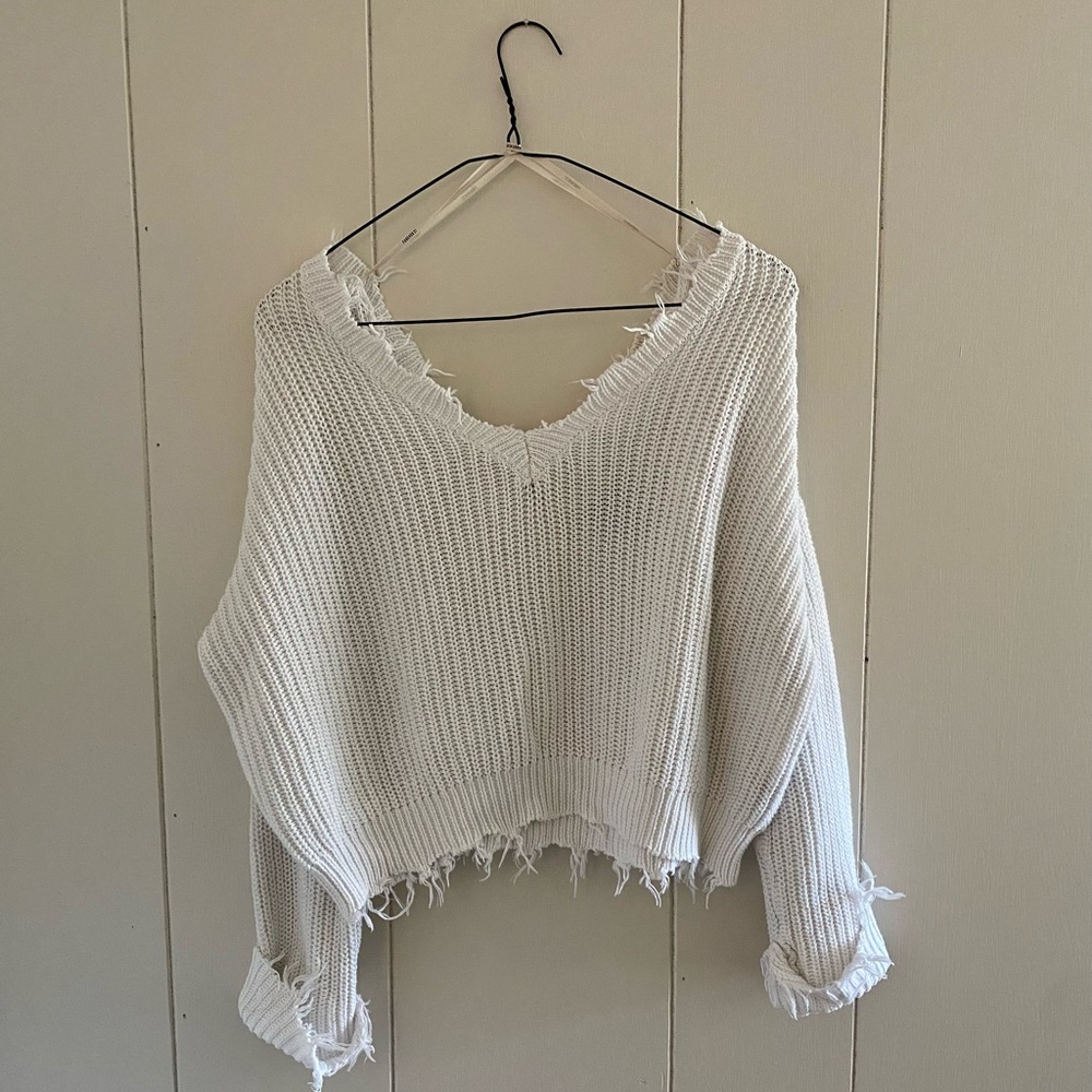 White, Cropped, Distressed Sweater, size small, Forever 21